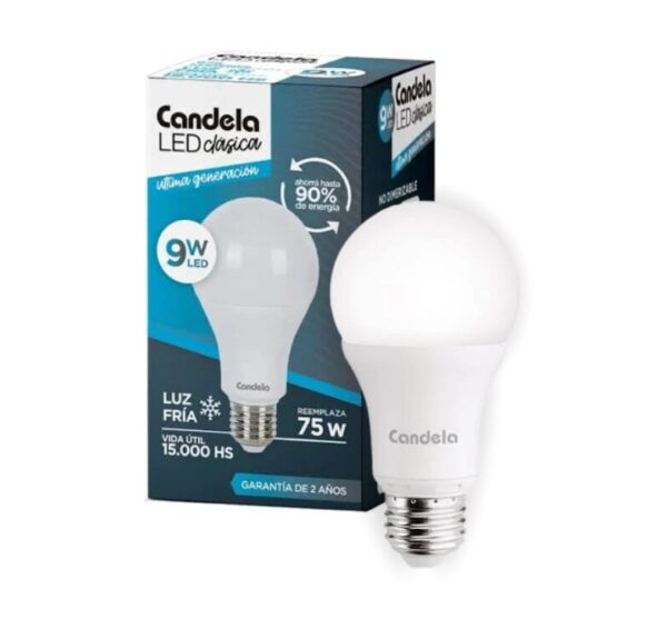 LAMPARA LED A60 FRIA 9W 220V E27 CANDELA