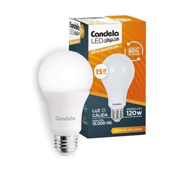 LAMPARA LED A60 CALIDA 15W 220V E27-CANDELA