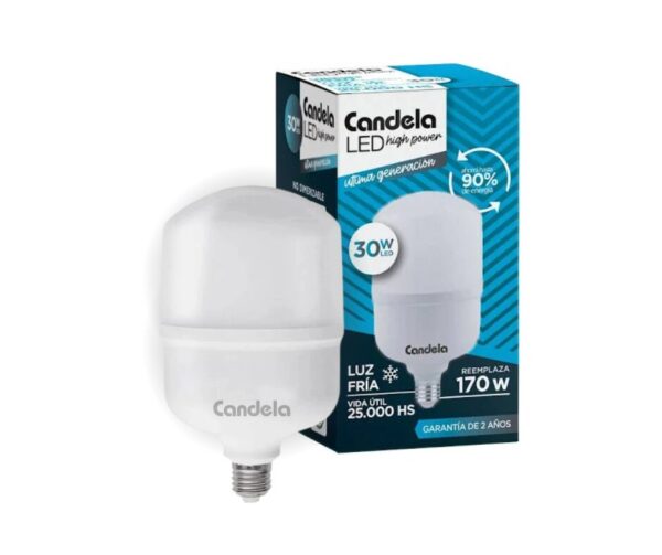 LAMPARA LED ALTA POTENCIA FRIA 30W 220V E27-CANDELA